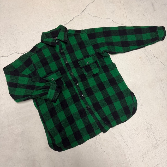 ⊕1940'S WOOL RICH WOOL SHIRT ”GREEN CHECK" ”SIZE 17"