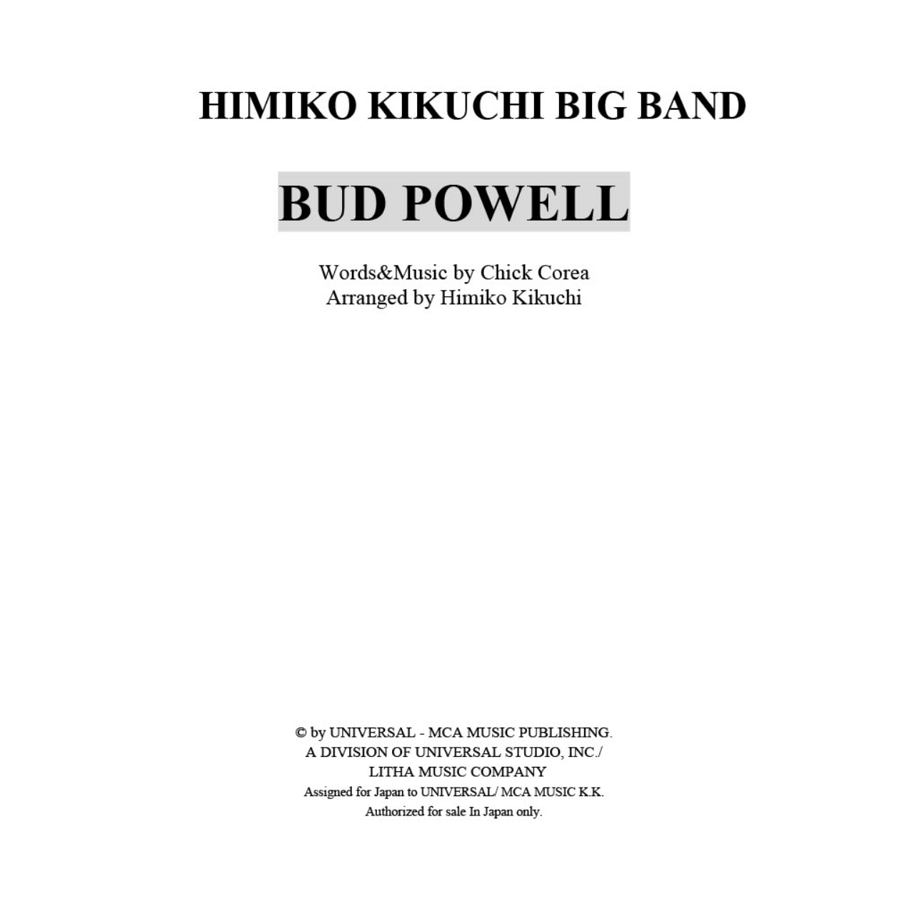 菊池ひみこBIG BAND バンド譜「BUD POWELL」