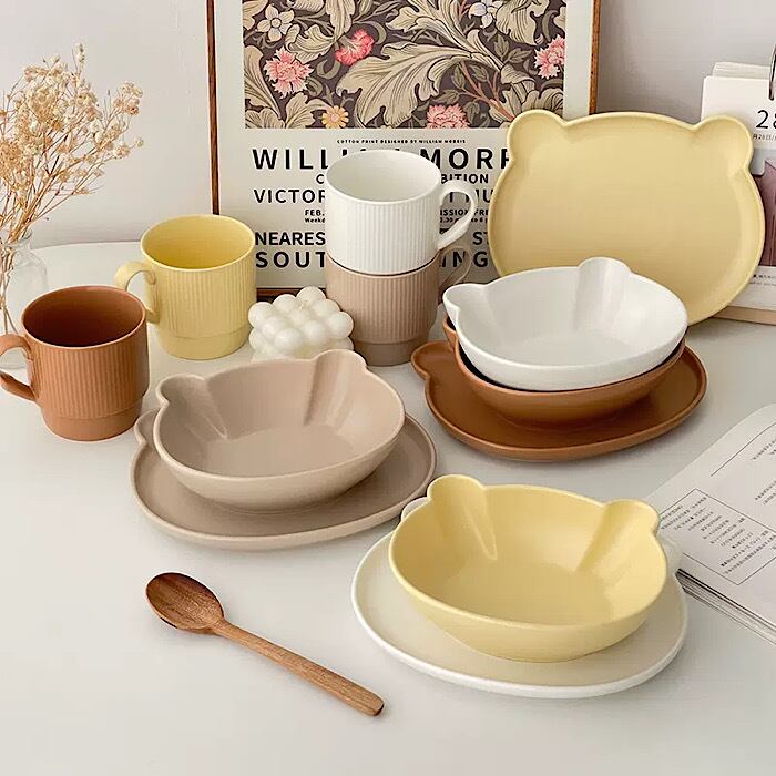 自宅で カフェランチ クマさん お椀 ラテカラー ディナー 韓国cafe おうち時間 食器 キッチン インテリア お皿 雑貨 小物 Sns映え ディッシュ 可愛い Lamitte Deco トレンド 韓国ファッション ショップ Base店