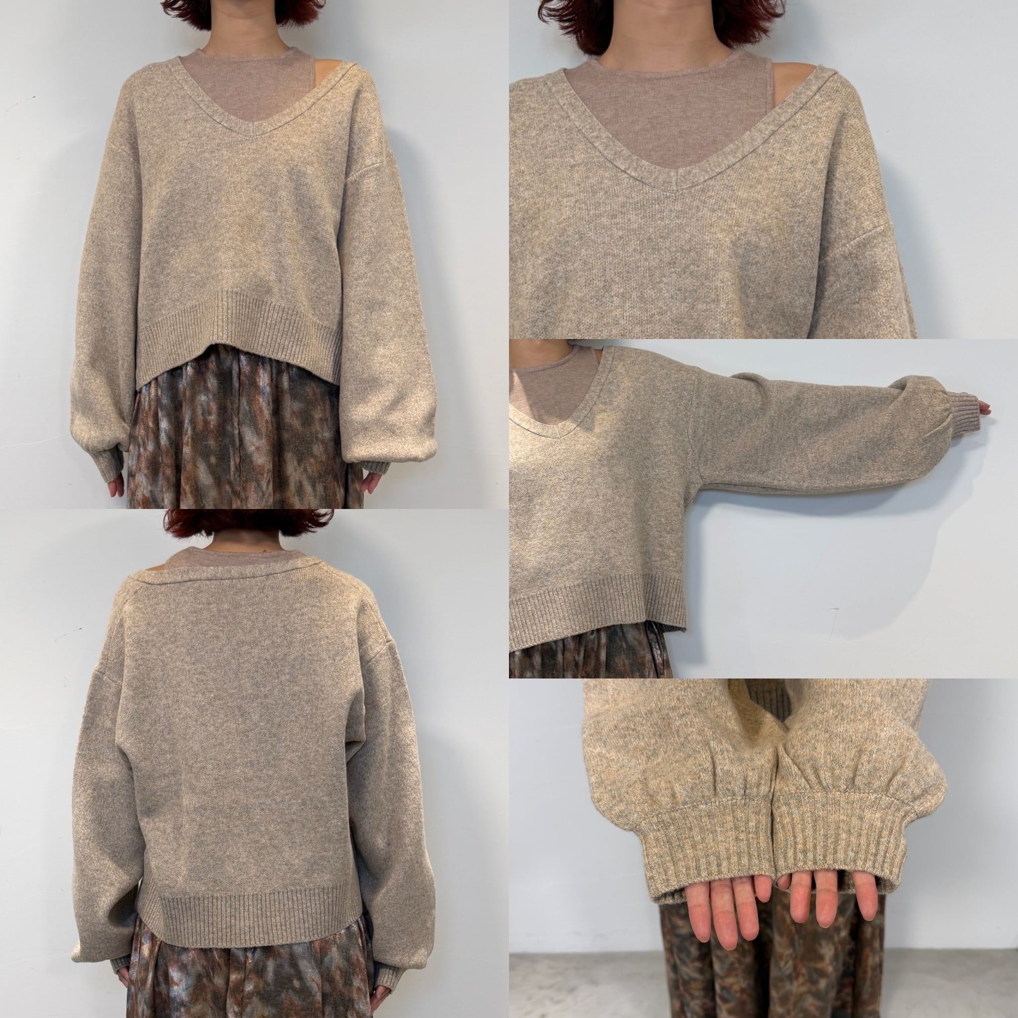 タヌキ毛100%ベージュ Vネック ニットワンピース　L シーナリー 23区 L(ニジュウサンク エル)の【洗える】カシミヤブレンド