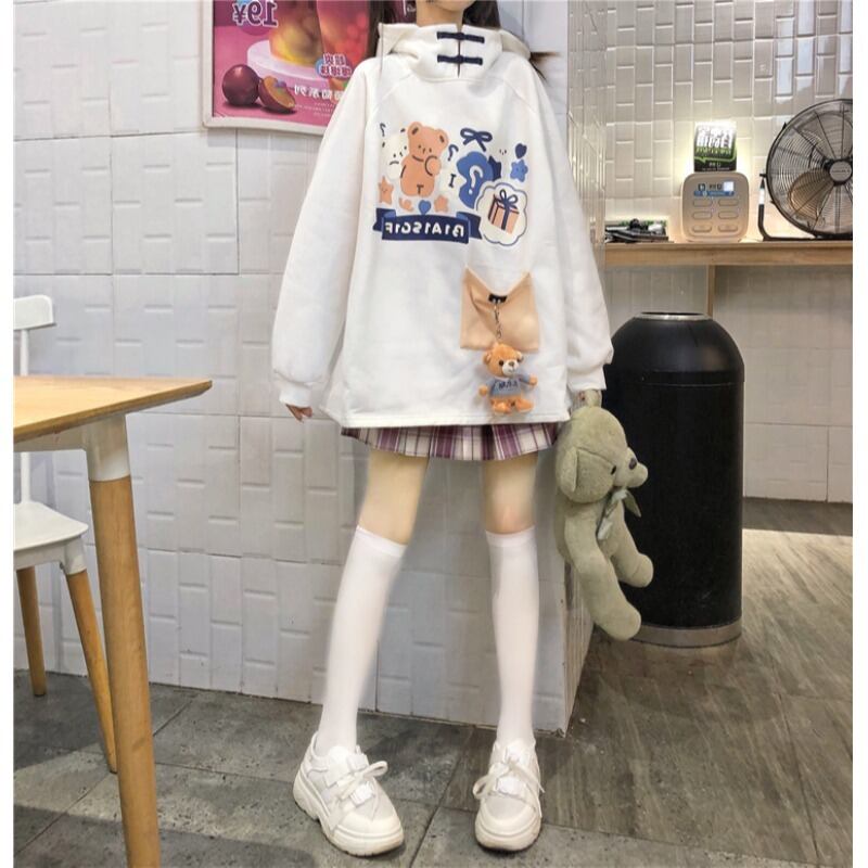 セーター スプリングオータムルーズプリント柄フードプルオーバー ジャケット 大人ガーリー スウィート キュート カジュアル 春物 秋物 萌量不足20731277244