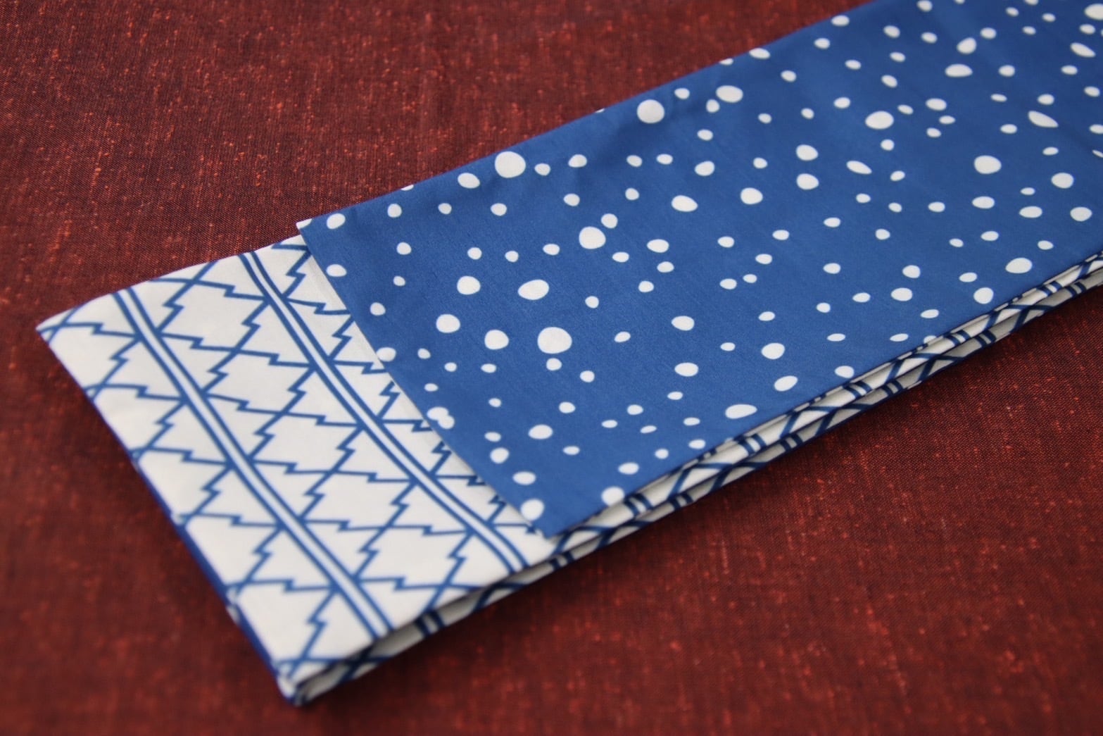 ポリ巻帯リバーシブル【大小雨霰柄/青色】× 【松皮菱柄/藍色】