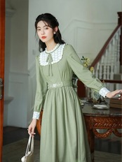 【0168】West Point Green Cotton Long Sleeve Dress