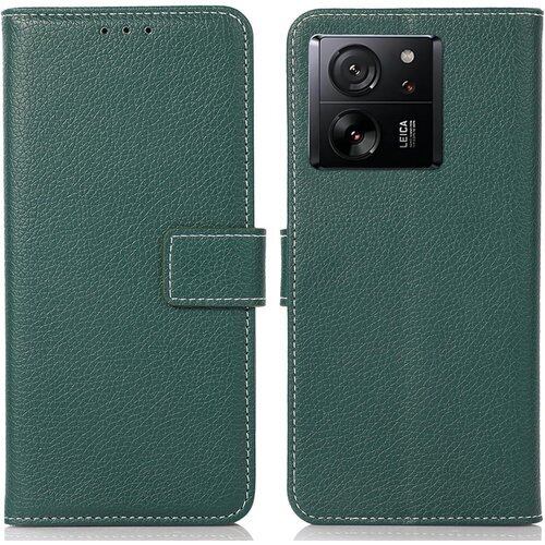 For Xiaomi 13T/13T Pro ケース 手帳型 13T プロ 財布型 高級PUレザー カード収納 大容量 3枚 横置きスタンド機能 内蔵マグネット開閉式 耐衝撃 全面保護 シンプルカバー ハンドメイド 汗や指紋防止 肌触り良い 360度保護 男女兼用 おしゃれ グリーン Rureu01 2639