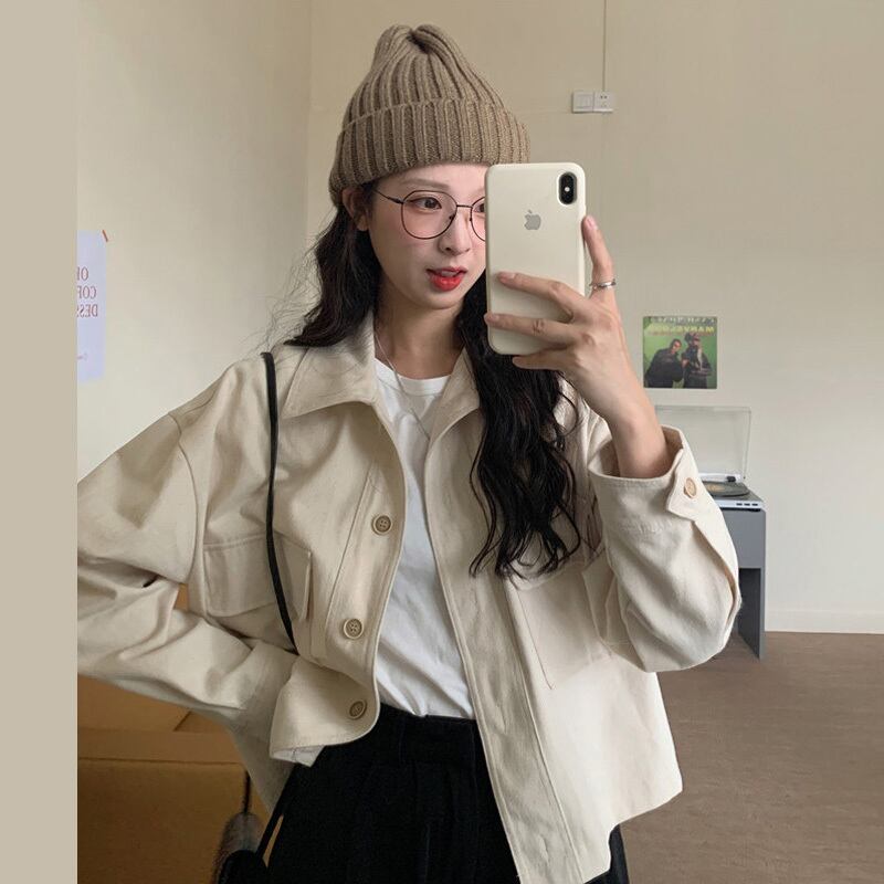 ジャケット ショートコート オータムカラールーズ薄手トップス ロング 秋物 萌量不足25096116332