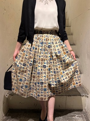 50's cotton preats print skirt