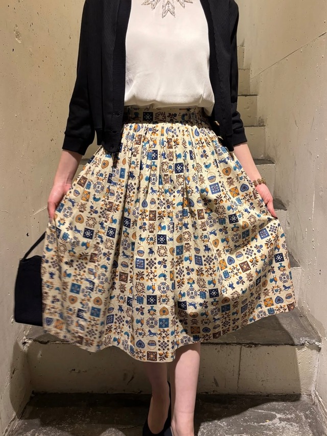 50's cotton preats print skirt