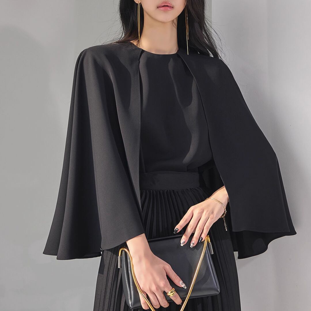 ラウンドネックショールケープバットスリーブシャツ JC0049