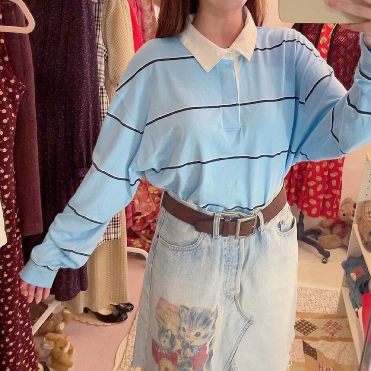 light blue stripe polo shirt