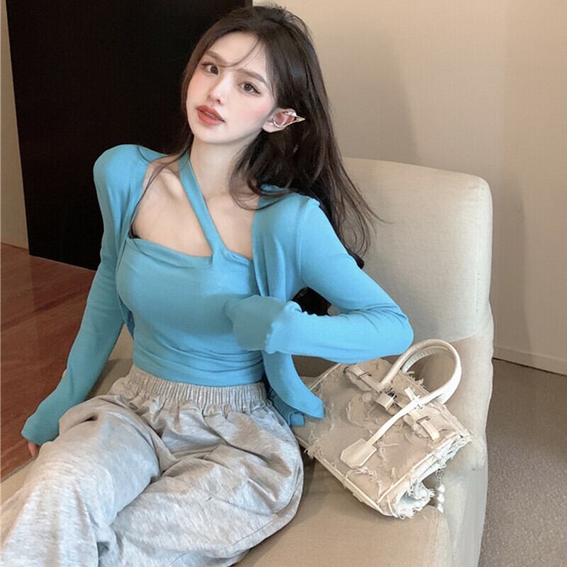 薄手レッドオータムニットカーディガンシャツ ロング ストリート 秋物 ガールズファッション99359087028