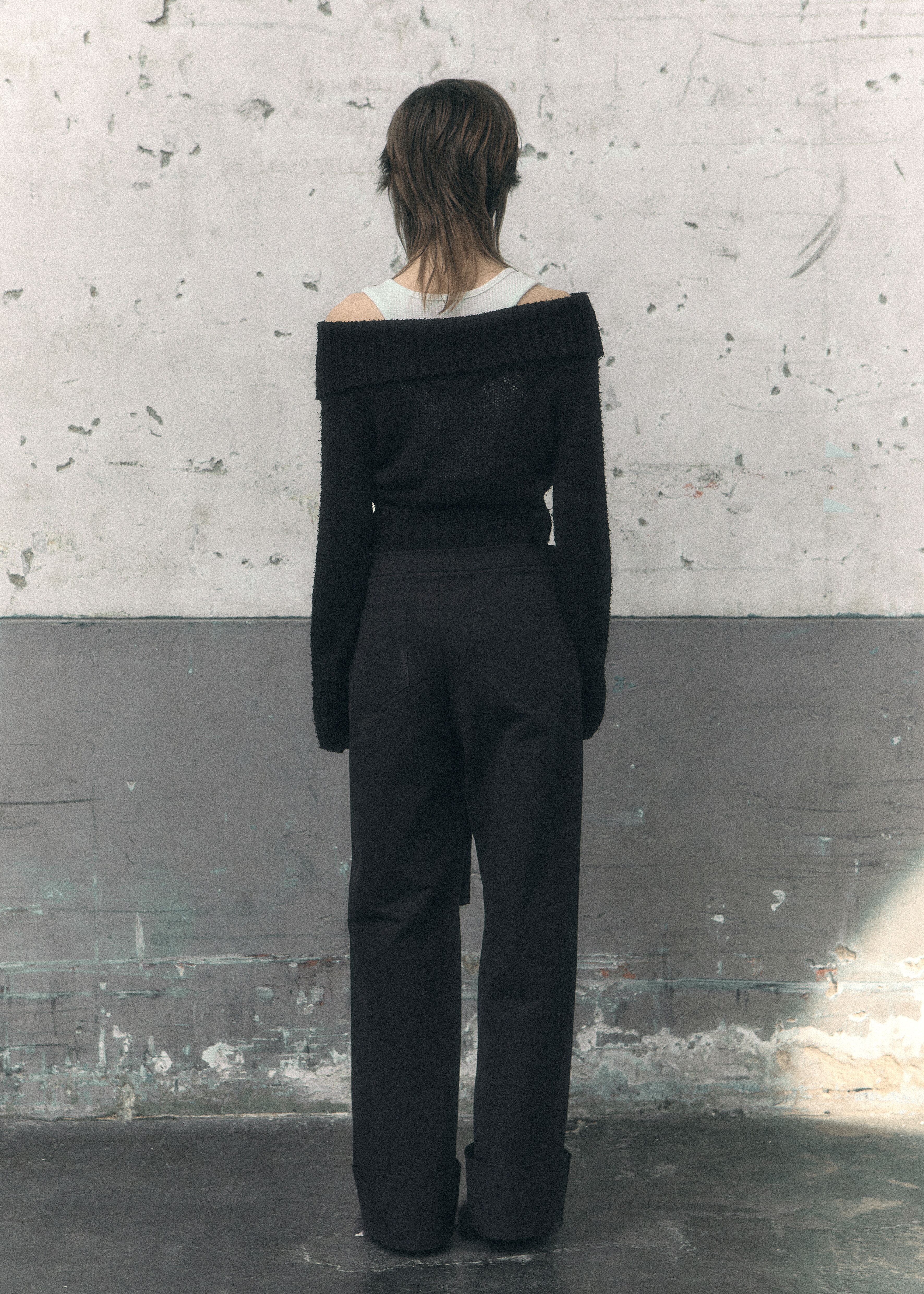 BOHEMIAN SEOUL] RIBBED BUTTON OFF SHOULDER, BLACK 正規品 韓国