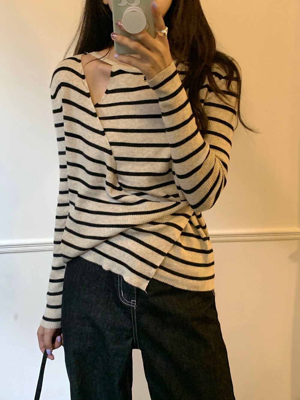 薄手ストライプシャツ オータム 秋物 ビッグFスモールZ韓国62323393884