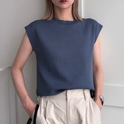 リネンライクフレンチスリーブtops/ブルー