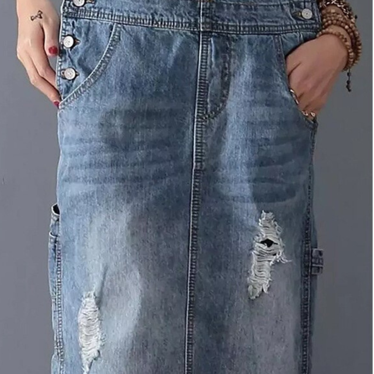 Leather Strap Denim Jumper Dress / レザーストラップ デニム ジャンパー ワンピース