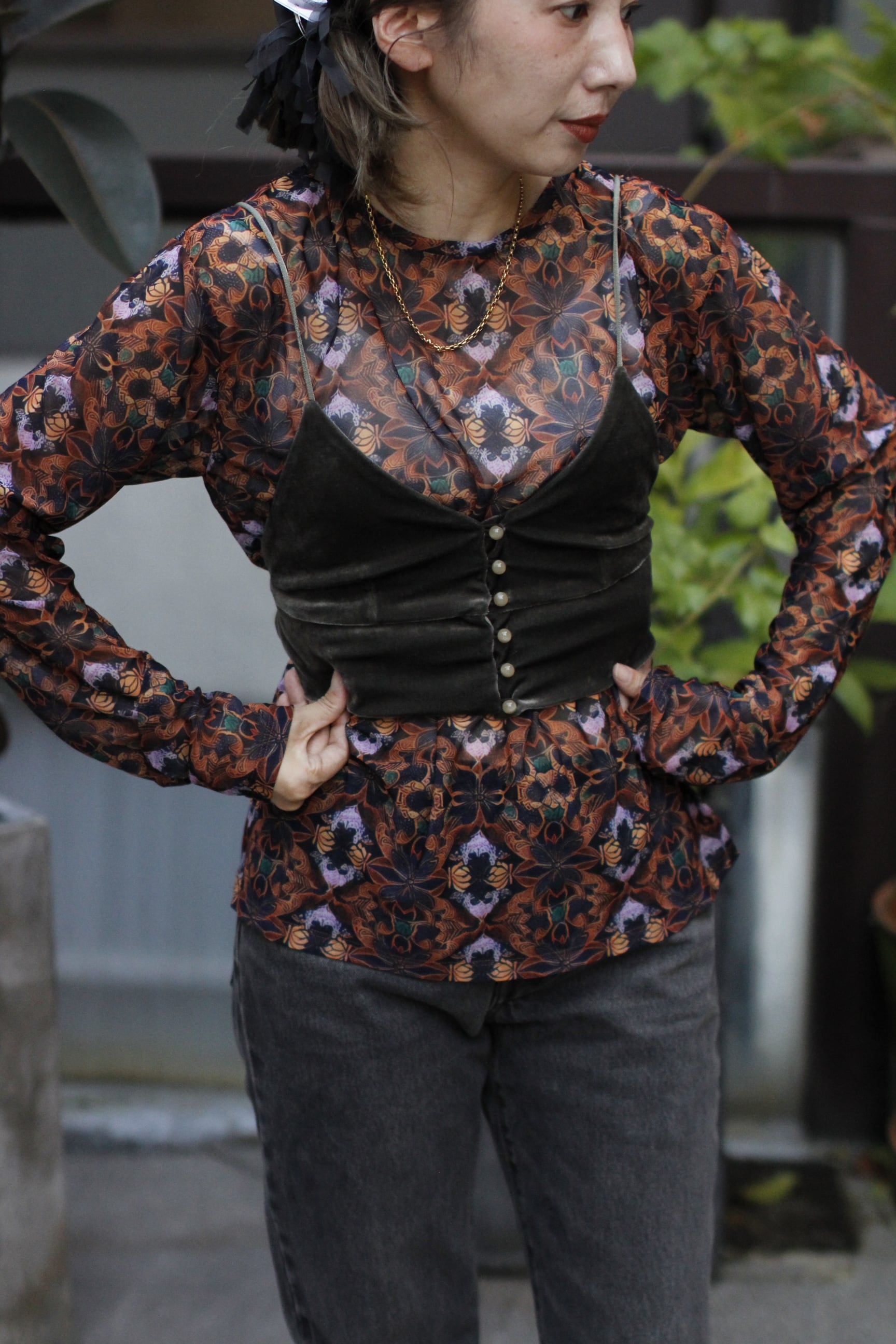 FUMIE=TANAKA フミエタナカ sheer print long tee F24A-34 (SIZE FUMIE=TANAKA フミエタナカ sheer print long tee F24A-34 (SIZE