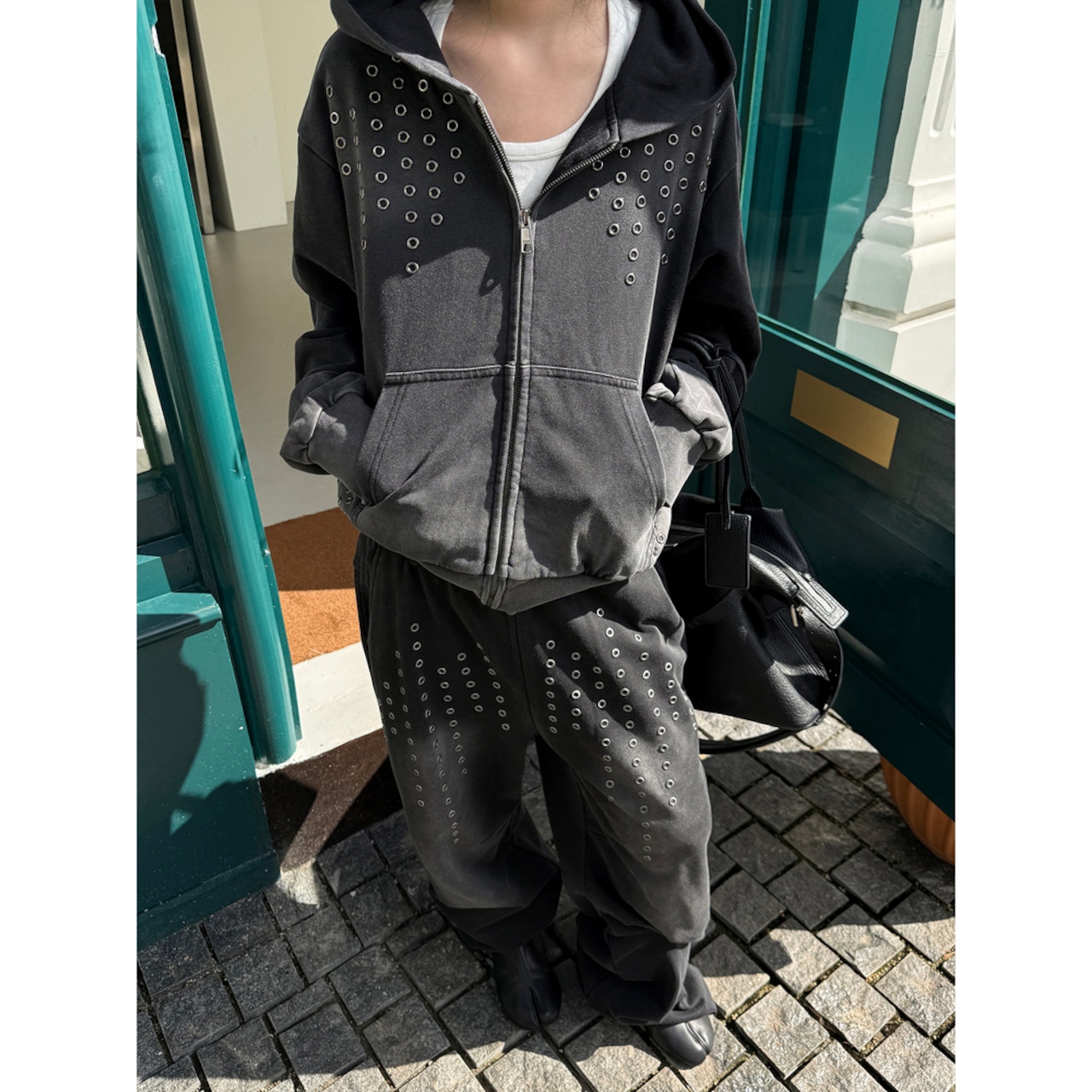 VINTAGE ストリート ウォッシュド スタッズ スウェットパンツ P469