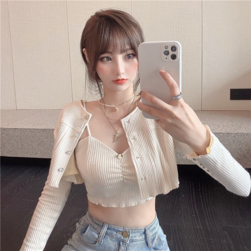 やさしいスタイルのソフトワックスニットカーディガンレディース2020年秋ニューベージュ半袖長袖ジャケットトップス ブラックストロベリース93485730129