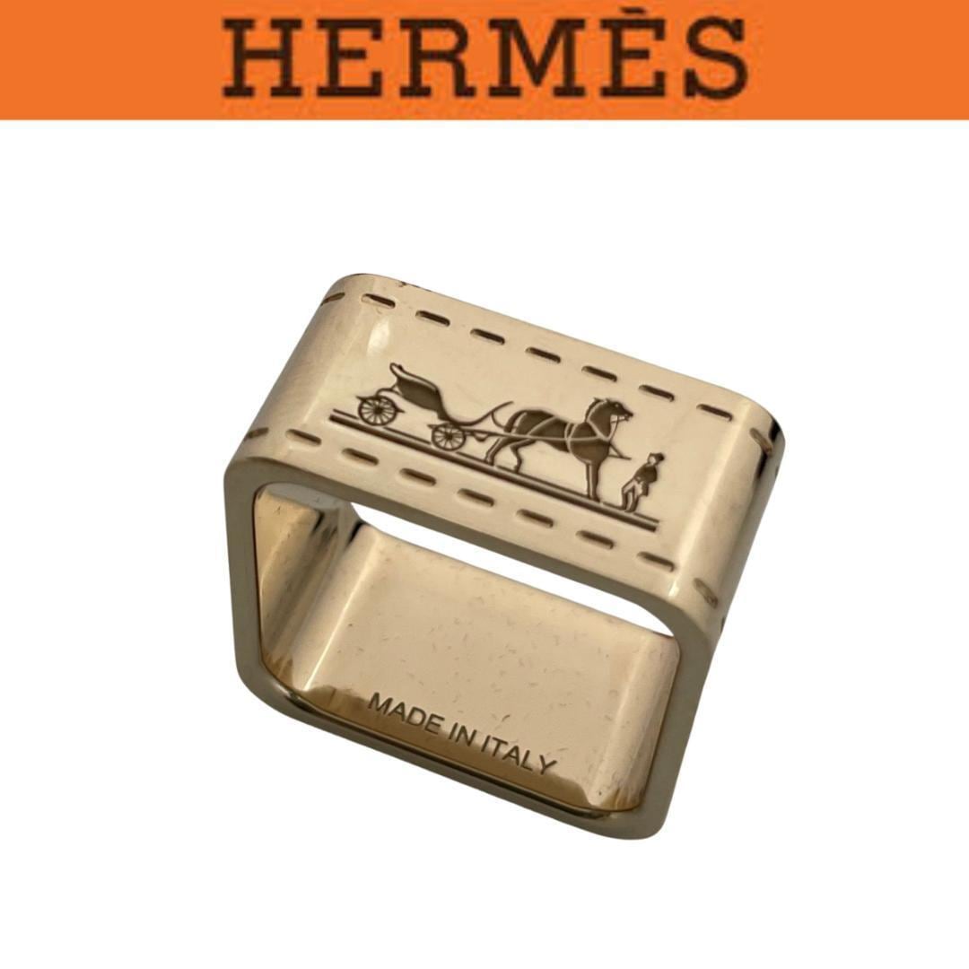 エルメス ボルデュック スカーフリング ゴールド 馬車柄 スクエア アクセサリー HERMES エルメス スカーフリング ボルデュック 馬車柄 スクエア