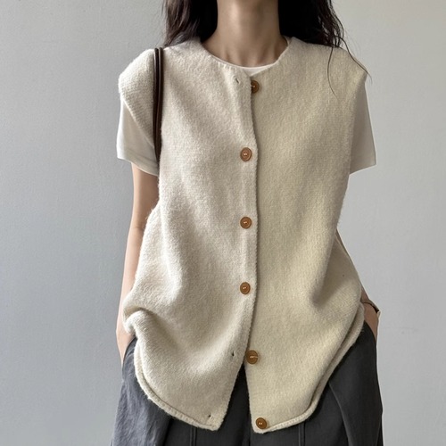 3色／ラウンドネックニットベスト ・19673