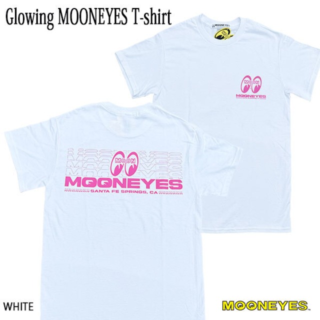 Glowing MOONEYES T-shirt White グローイング ムーンアイズ Tシャツ ホワイト MOONEYES ムーンアイズ