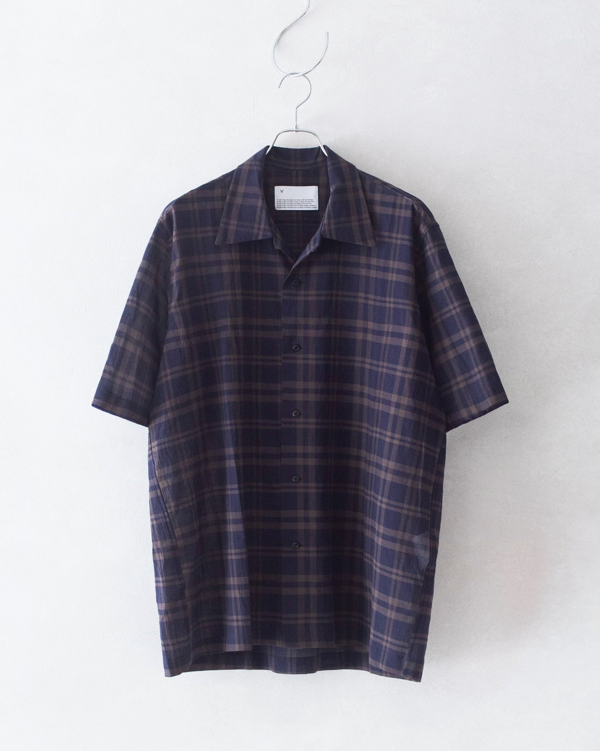 VOAAOV SHEER Short Sleeve Shirt NAVY CHECK | nua