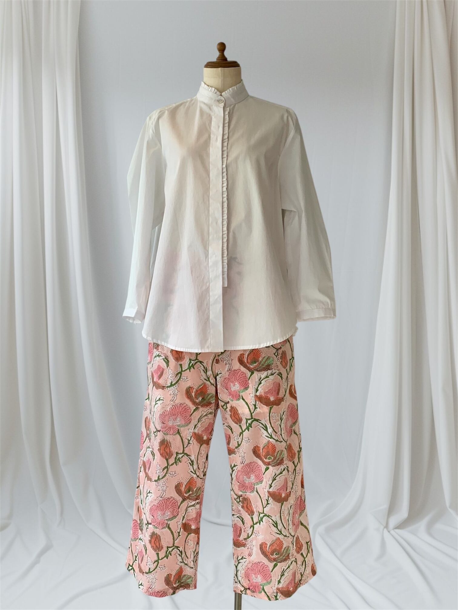 【限定品】ボトム パンツ 涼しい 軽い ピンク インド綿 ブロックプリント