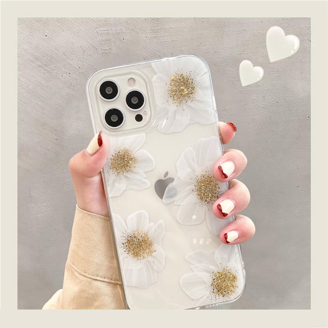 お花の透け感が美しい◎クリア ホワイト 花柄 フラワーデザイン 透明 スマホケース ND-14541