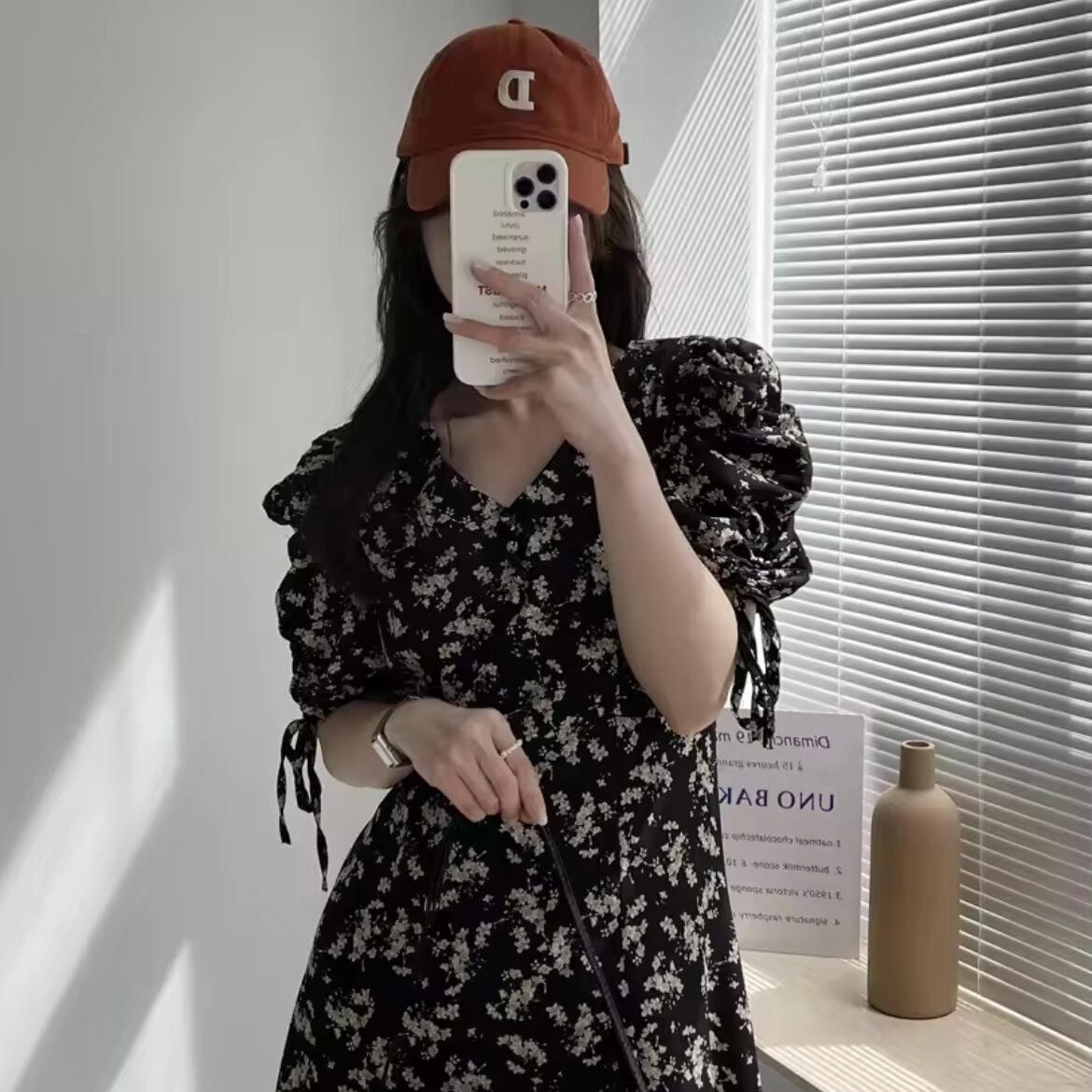 ギャザースリーブフラワーワンピース