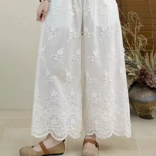 3色/フラワー立体刺繍レース切替パンツ ・11937