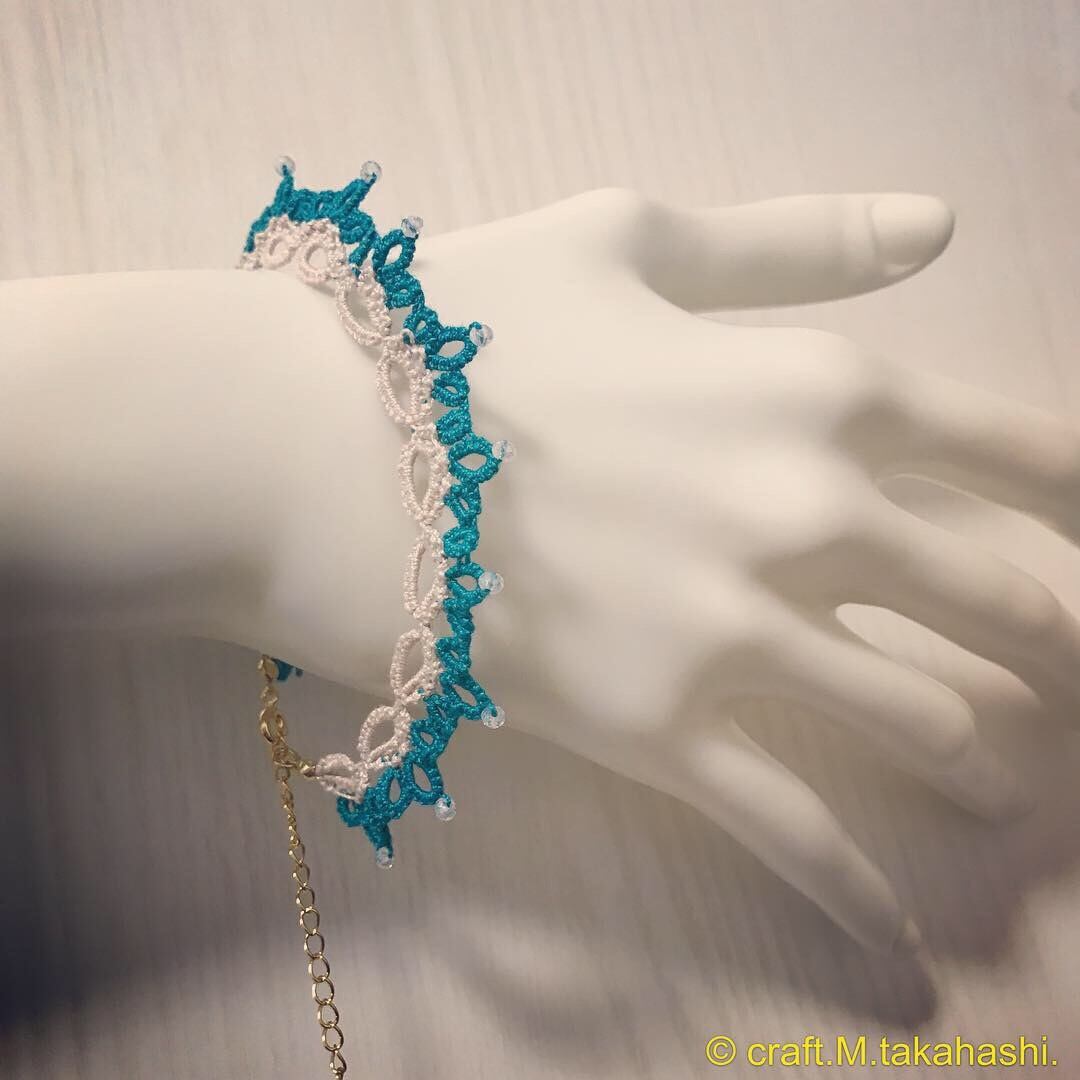 0129:バイカラー レースのブレスレット