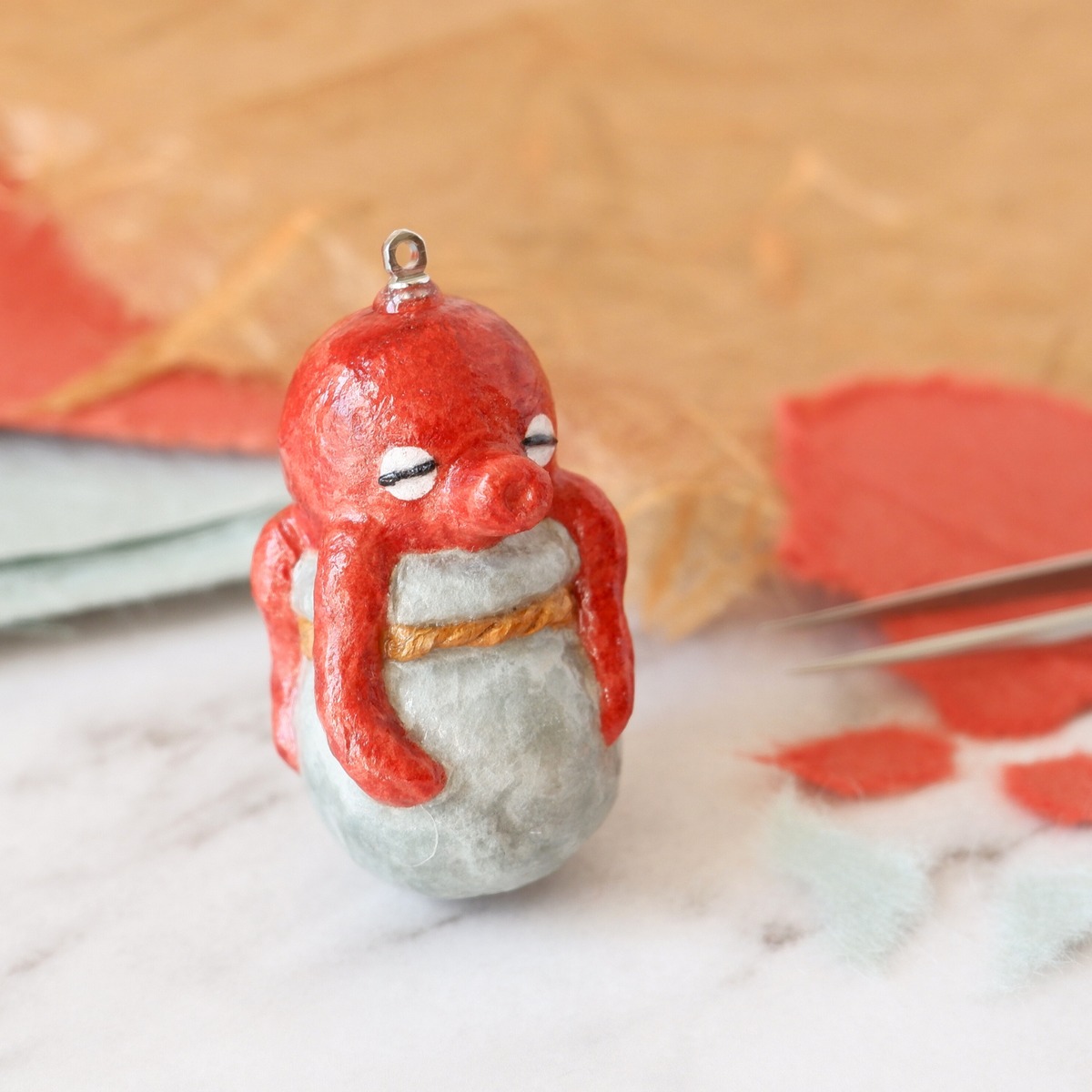 和紙小物/アクセサリー『タコ in たこ壺』 | 和紙クラフト みずのき