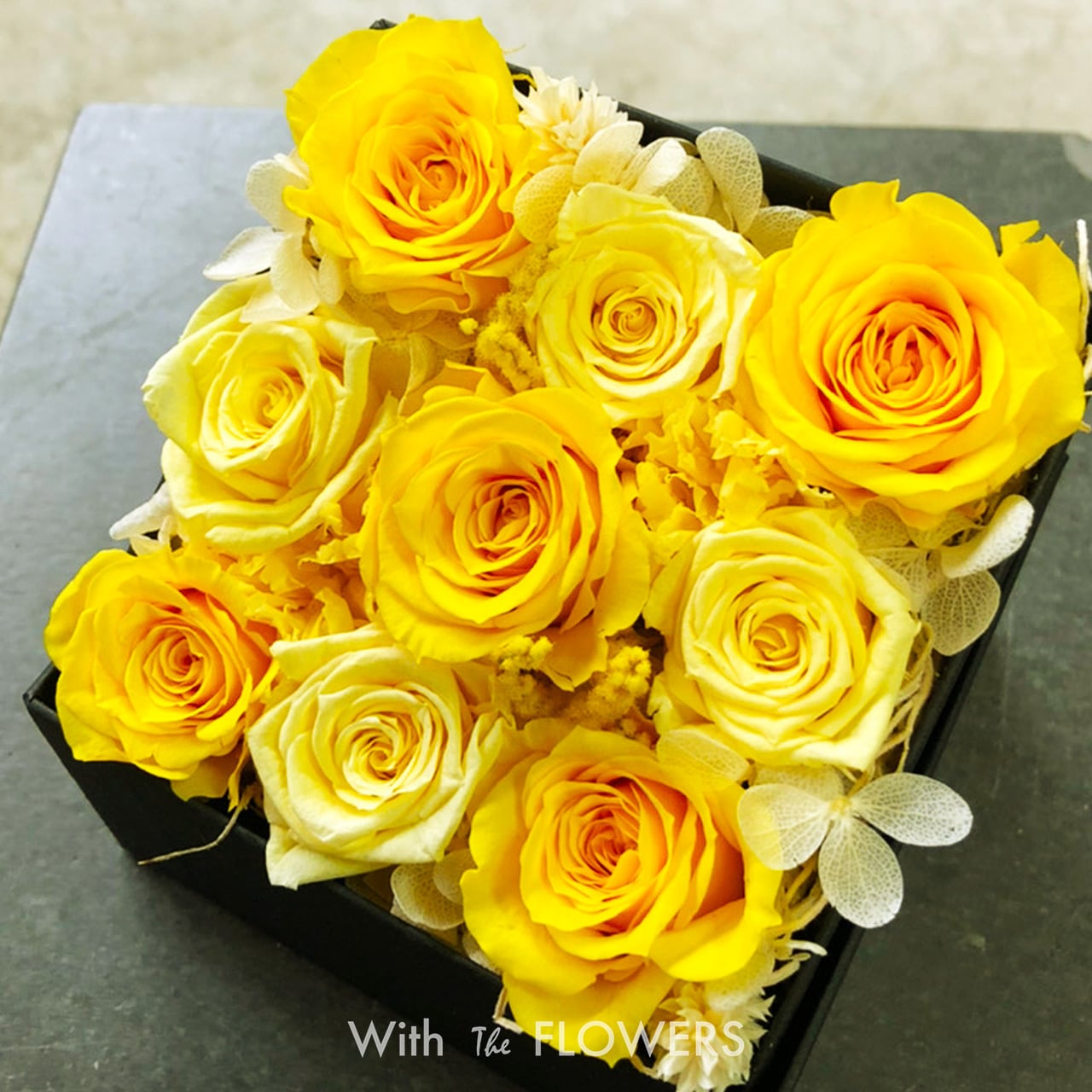 プリザーブドフラワーBOXアレンジ 【イエロー】7,700円（税込） With The FLOWERS