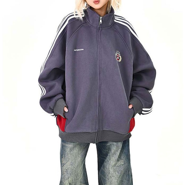 トラックラインエンブレムジップブルゾン 2col   R01488