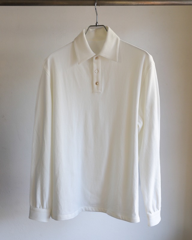 【新品】MINTENS Vintage French Polo Shirts Vintage organic CottonPique fabric made in JAPAN fabrics／ 日本製 ヴィンテージ生地 オーガニック 鹿の子 コットン生地 長袖 ポロシャツ ホワイト オリジナルブランド ヴィンテージ フレンチ シルエット サイズ①・②