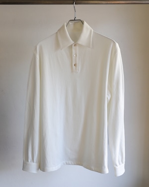 【新品】MINTENS Vintage French Polo Shirts Vintage organic CottonPique fabric made in JAPAN fabrics/ 日本製 ヴィンテージ生地 オーガニック 鹿の子 コットン生地 長袖 ポロシャツ ホワイト オリジナルブランド ヴィンテージ フレンチ シルエット サイズ①・②