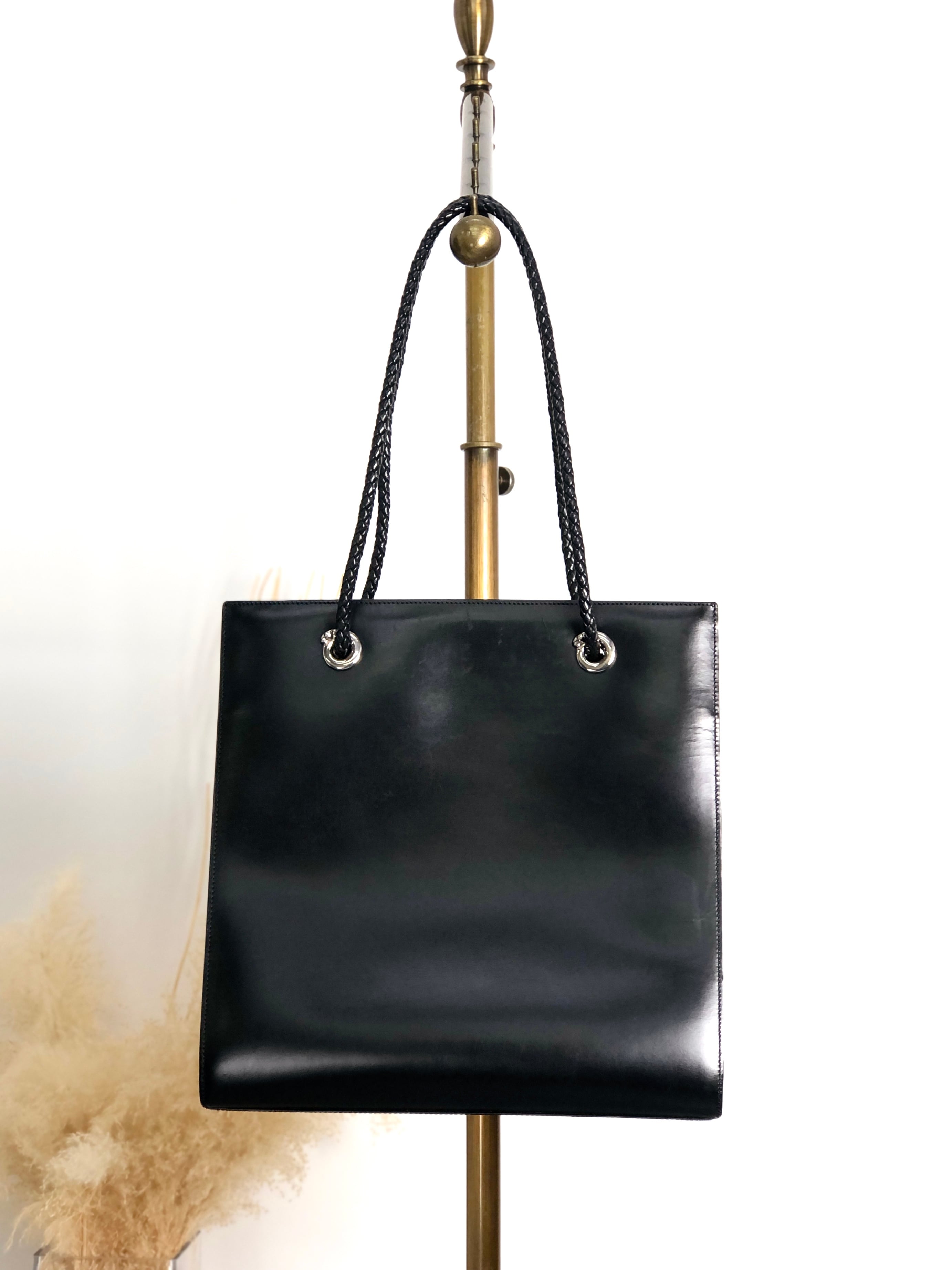 Cartier カルティエ ハンドバッグ ブラック パンテール レザー vintage ヴィンテージ オールド pk4pc8