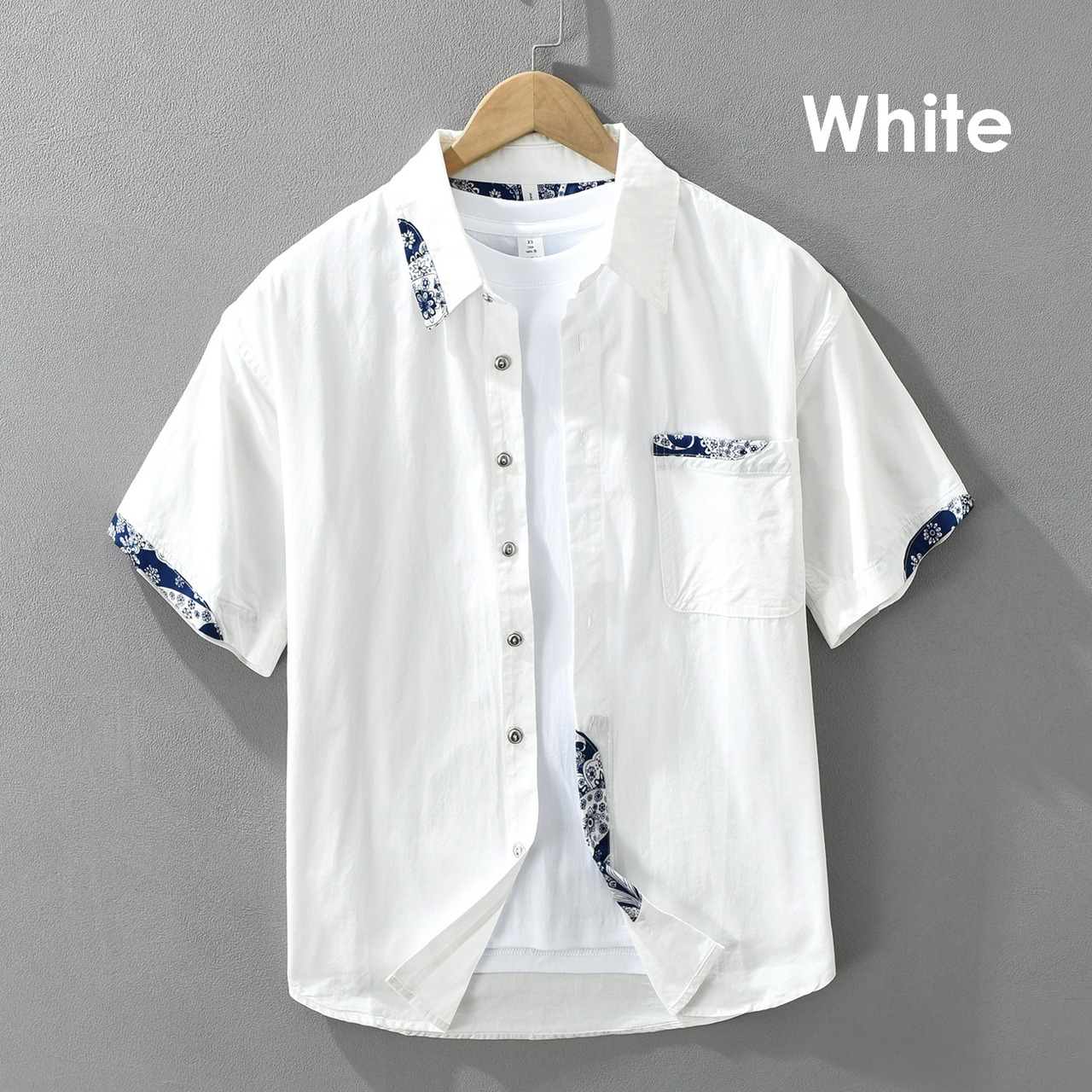 【M-3XL】Pattern Accent Short Sleeve Shirt / パターン アクセント 半袖 シャツ