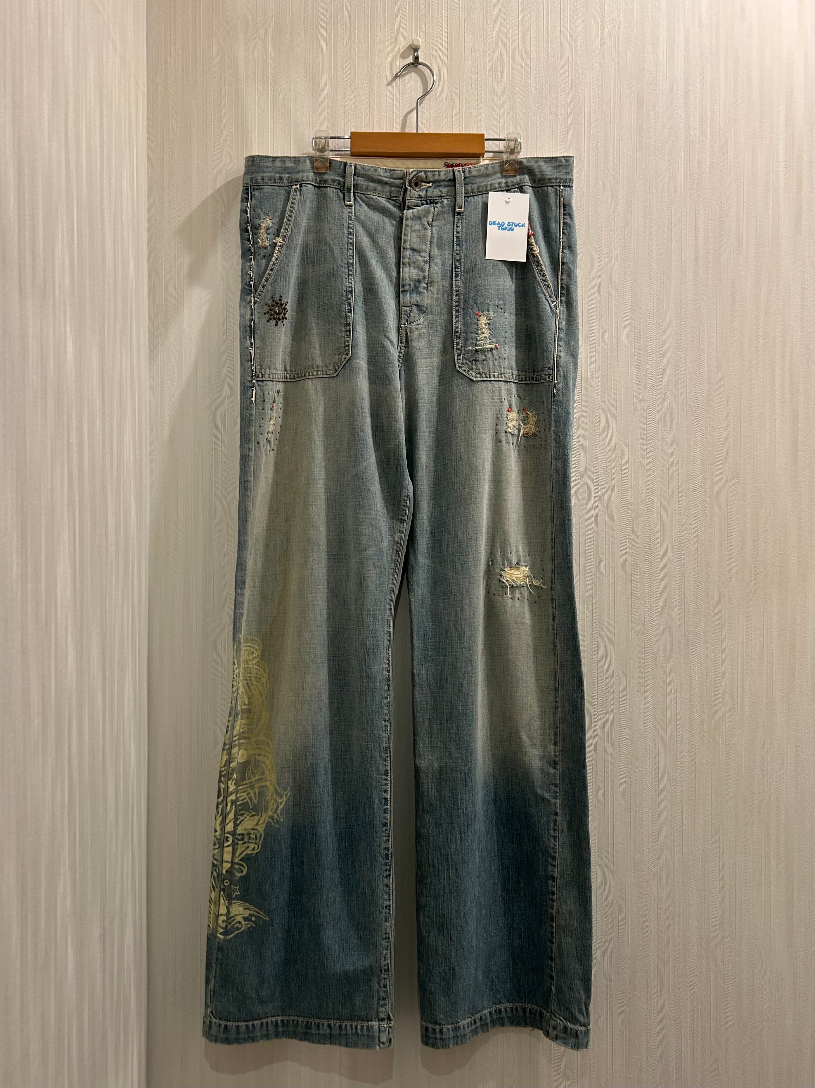 Dead Stock!! Early 2000s Great China Wall "Design&Studs" Denim Pants