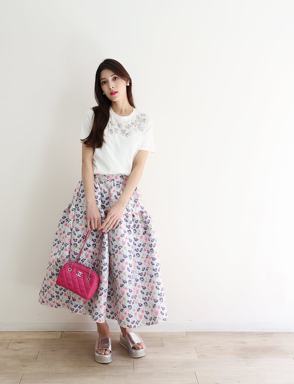 フラワージャガードスカート Pink | amin pur フラワージャガードスカート Pink | amin pur