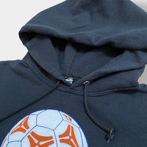 【JERZEES】パーカー プルオーバー プリント フーディー スウェット hoodie ブラック S サッカー US古着