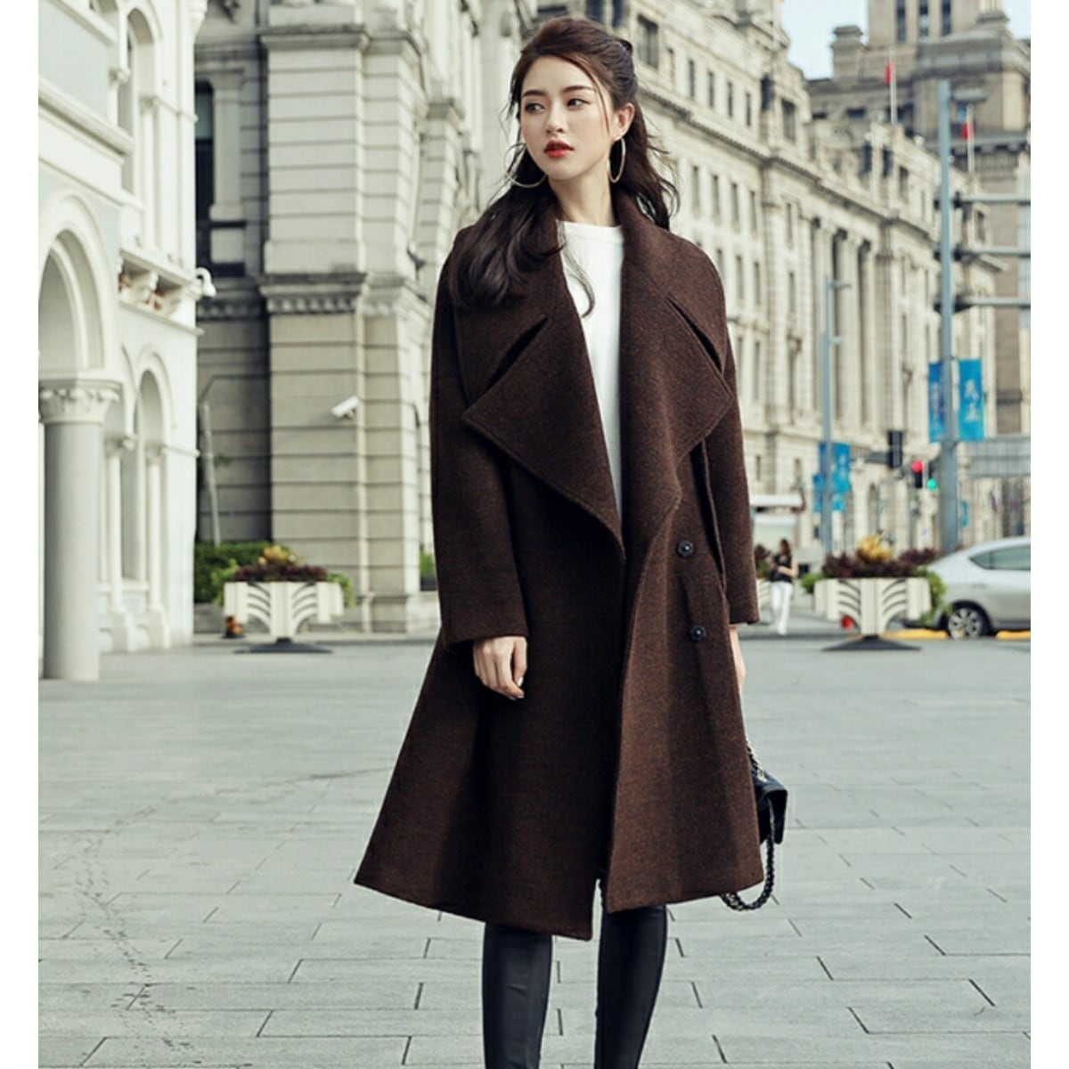 マフラーと相性◎ビックノッチドカラーウール混ロングコート | GLOIRE