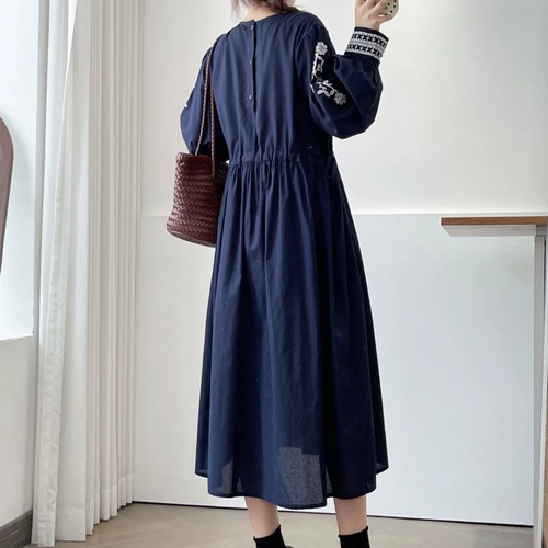 2色/フロント刺繍ギャザーワンピース ・12121