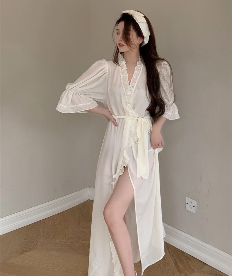 レディースサマーレッドスタイル薄手Vネックロングレース 夏物 YY-ファッション8194647756