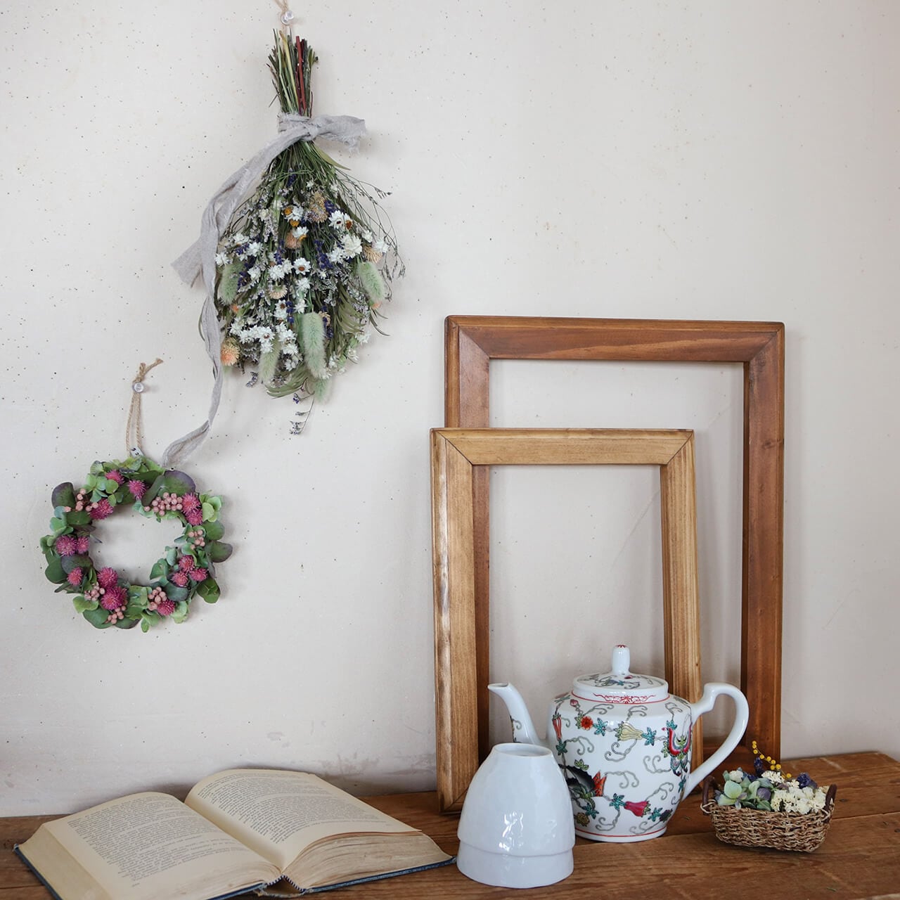 ドライフラワースワッグ ナチュラルホワイト ＊ ホワイト系フラワーに