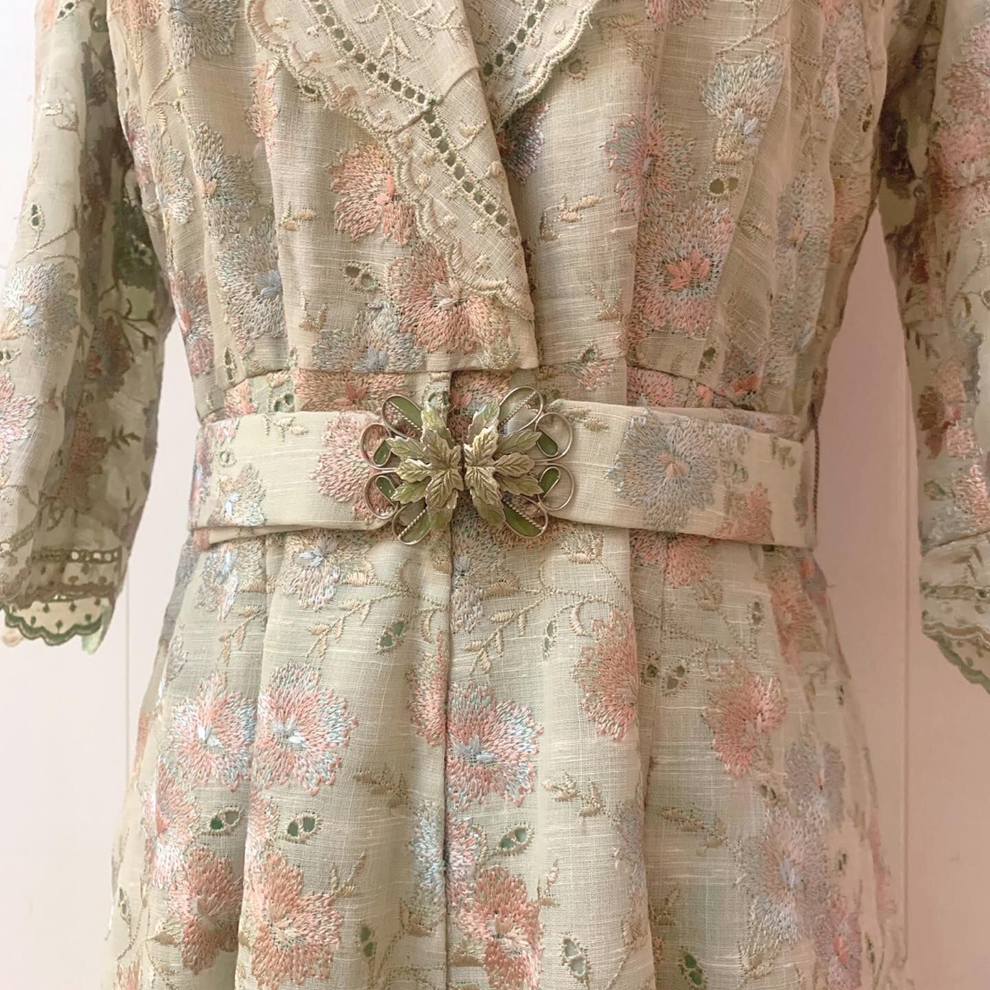 flower embroidery lace green one-piece