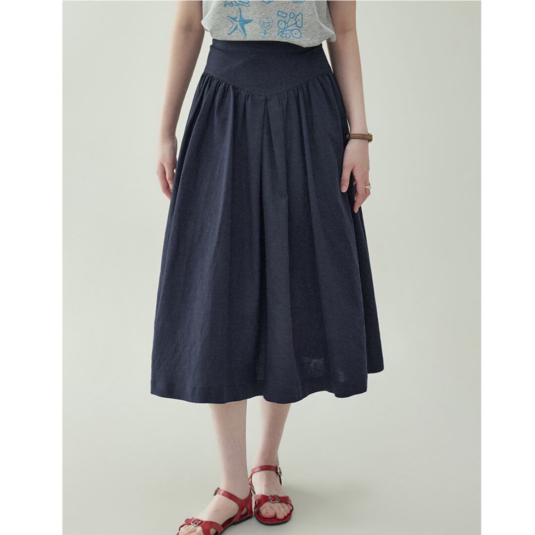 navy high waist midi flare skirt for summer