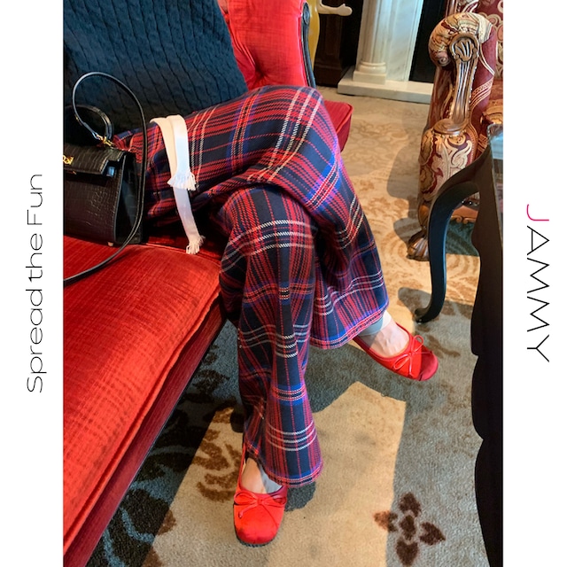 check drawstring wide-leg pants J00043