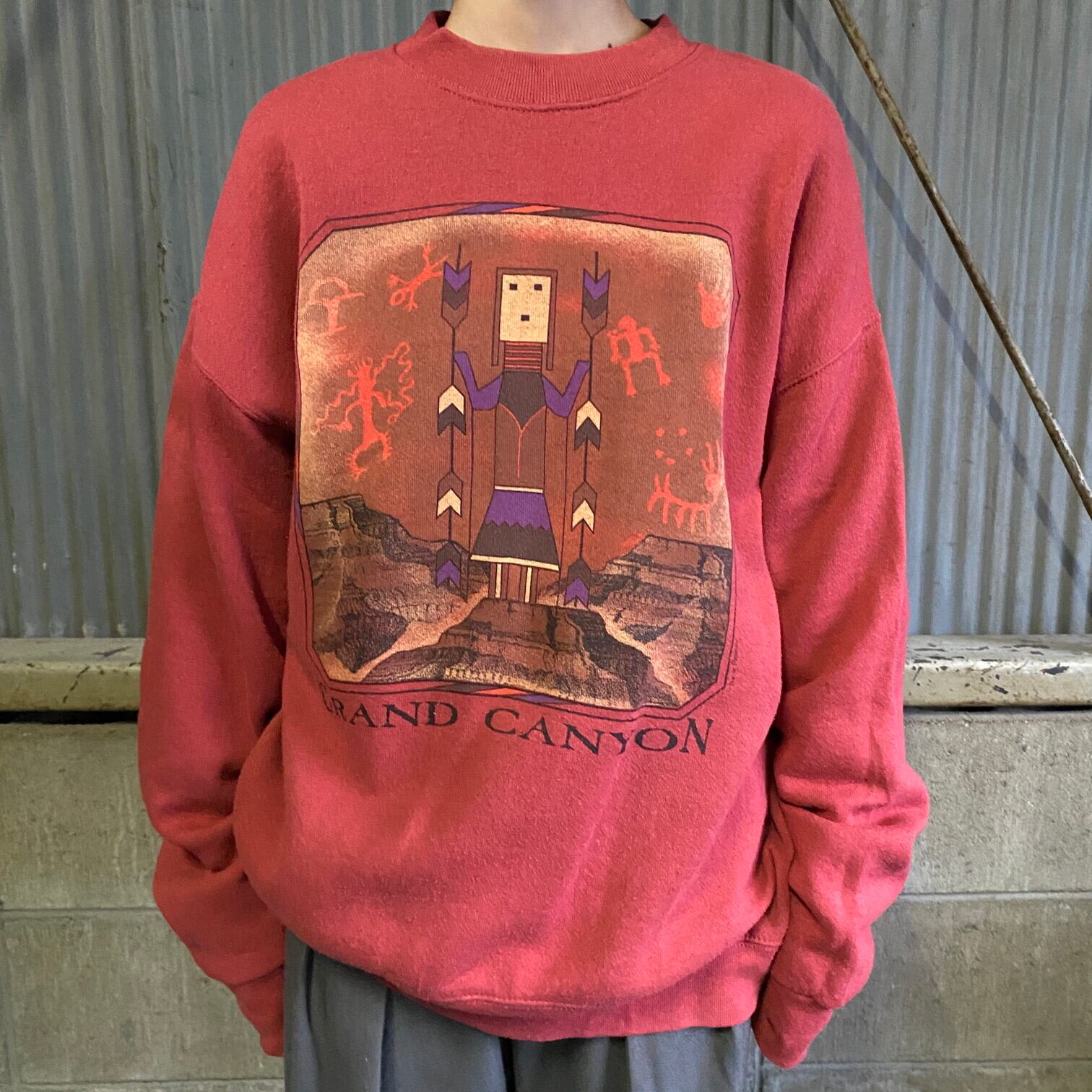 USA製 90年代 グランドキャニオン 民族 アート プリントスウェット