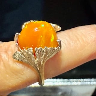 メキシコファイヤーオパールリング イチョウの葉 アンティーク