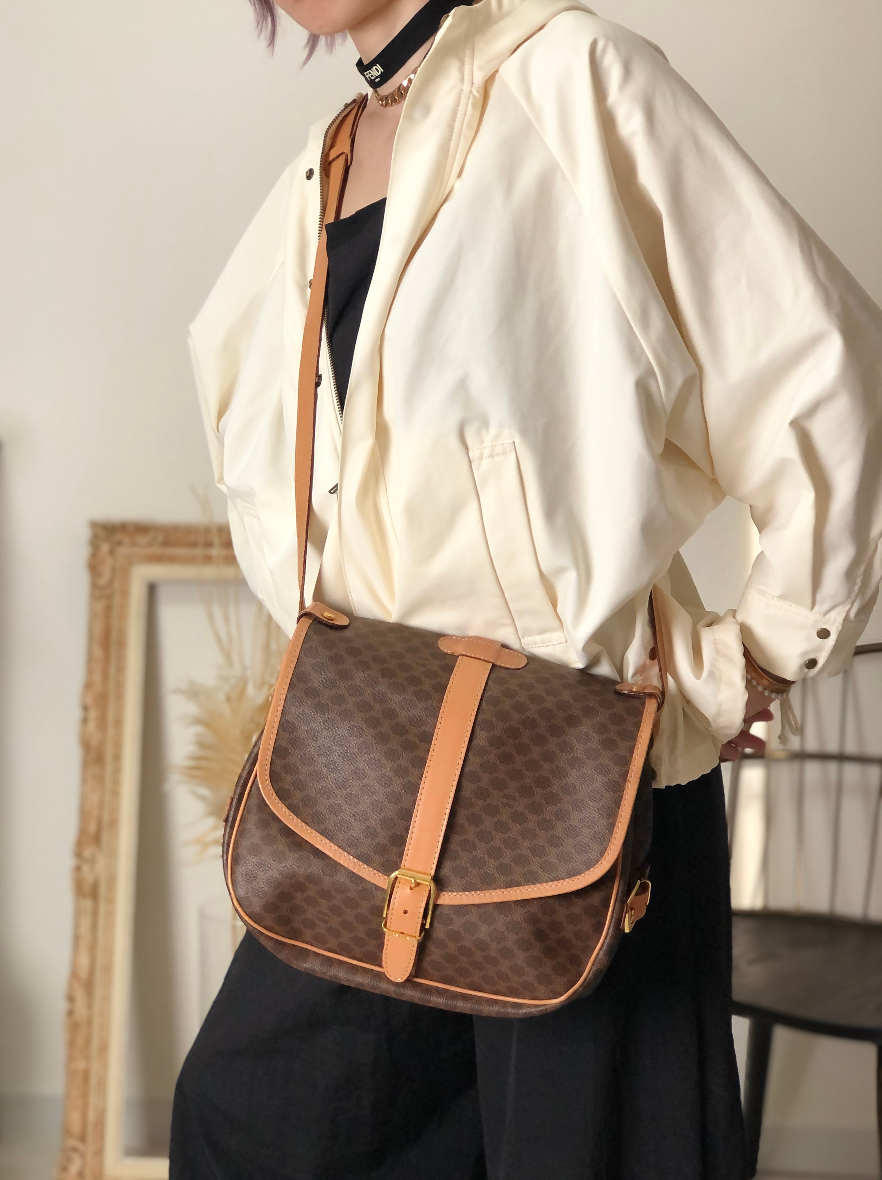 CELINE セリーヌ マカダム ショルダーバッグ ブラウン ダブルフェイス
